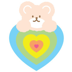 Illustration of teddy bear with rainbow heart for pride month, animal print, pet shop, icon, love sign, cartoon, character, comic, mascot, plush toy, doll, cute patches, kids, zoo, sticker, tattoo