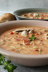 Hearty Pizza Soup with Cabanossi and Ground Beef