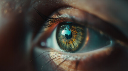 Naklejka premium Intense Macro Shot of a Green Human Eye with Vivid Iris and Detailed Eyelashes. Generative AI