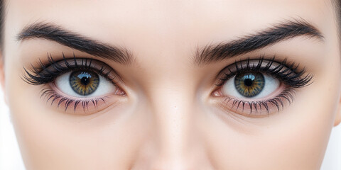 Obraz premium Woman's captivating eyes with dark eyebrows, making direct eye contact, conveying confidence and allure