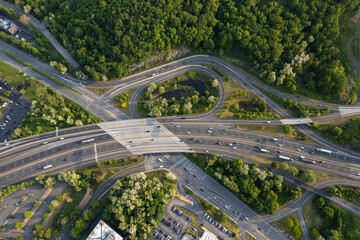 Overhead Large Highway Interchange with Green Trees