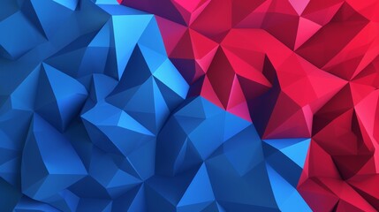 Obraz premium blue and red colors, vector illustration of a high poly background, a high poly geometric texture, and a polygonal pattern, flat design 