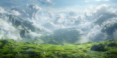 Green rolling hills and blue sky