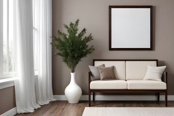 Mockup poster frame in living room interior background, interior mockup design, frame mockup