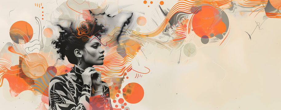 Contemplative Portrait: Casual Fashion Meets Abstract Art