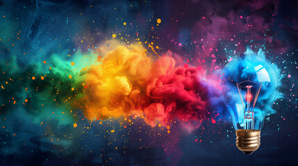 An illuminated or glowing lightbulb on a dark background with data and information analysis. The bulb represents new ideas, innovation, creativity, understanding, knowledge, and inspiration. Glowing. 