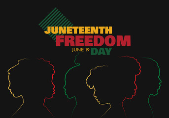 Juneteenth Freedom Day template with people silhouette and sign