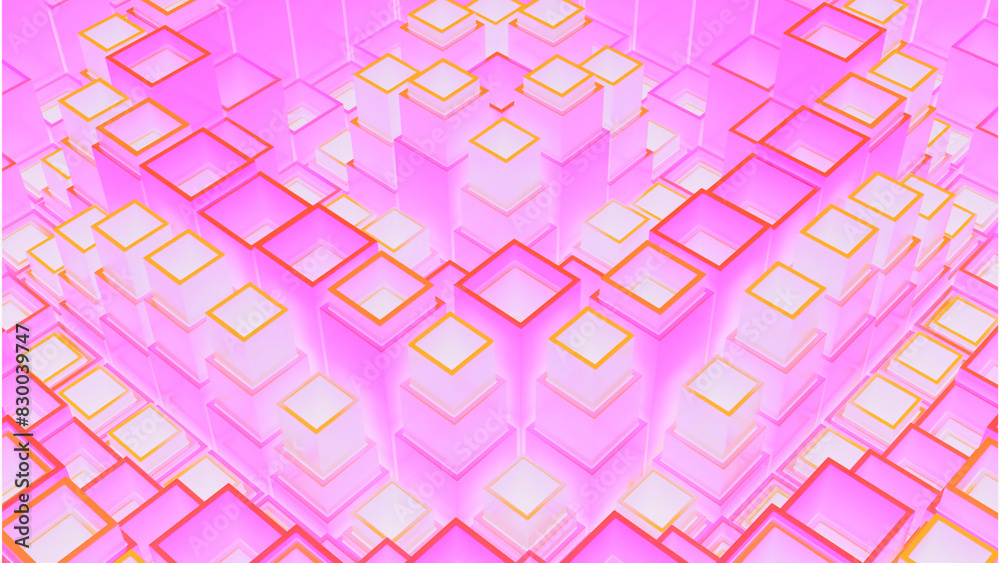Poster abstract jumping square and cube forms structure. design. up and down pulsating tubes.