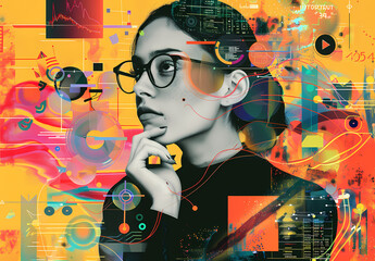 A Digital Collage Featuring Elements of Data Science - Futuristic Technology Art