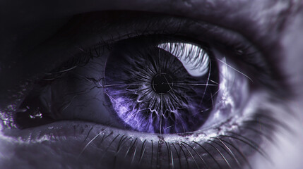 Naklejka premium Futuristic Purple Eye with Digital Target Overlay and Light Flare. Generative AI