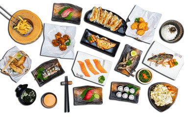 Japanese favorite menu food set on background