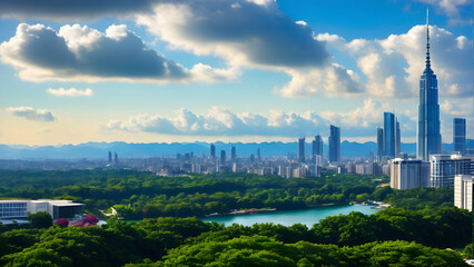 Fototapeta premium panorama of the city, sky line view, amazing sky line, ai generated