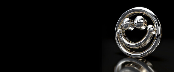 Volumetric chrome emoji on black background, banner