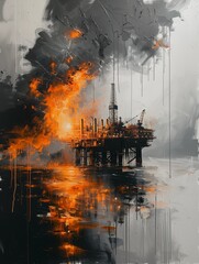 Oil rigs abstract painting