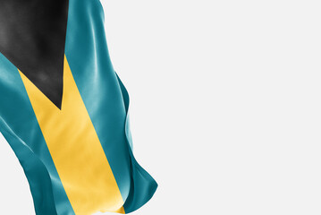 National flag of Bahamas flutters in the wind. Wavy Bahamas Flag. Close-up front view.
