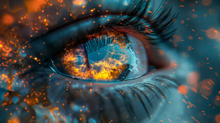 Explosive Cosmic Eye with Fiery Details and Reflections. Generative AI