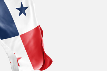National flag of Panama flutters in the wind. Wavy Panama Flag. Close-up front view.