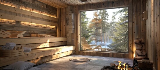 Obraz premium rustic sauna cabin, where can you relax. Geerative AI