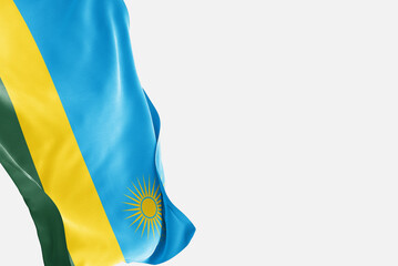National flag of Ruanda flutters in the wind. Wavy Ruanda Flag. Close-up front view.
