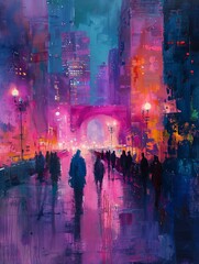 Cityscape painting, burning colors