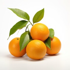 Orange citrus isolated on white background with leaves. AI generated image