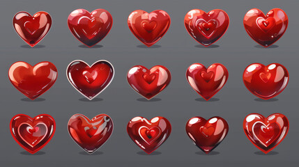 Red heart icons set