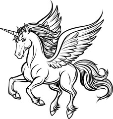 Fototapeta premium Unicorn coloring page isolated on transparent background. PNG