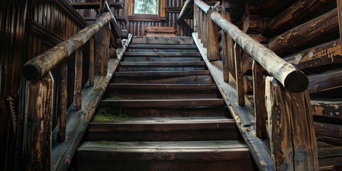 Fototapeta premium Rustic old stairs. Generative AI. Old but beautiful.