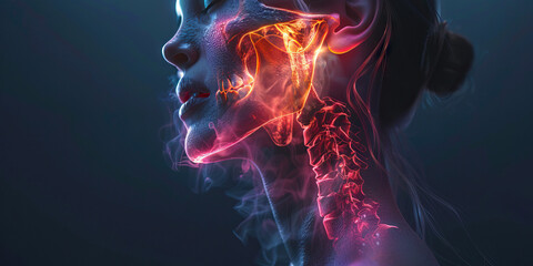 Jaw Pain: The Aching and Stiffness of Jaw Discomfort - Visualize a scene where the jaw feels achy and stiff, possibly due to temporomandibular joint (TMJ) disorder or teeth grinding