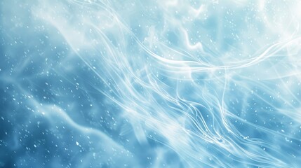Winter background with soft blue and white mist holographic effects and ice fractals backdrop