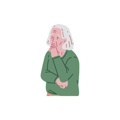This vector illustration shows an elderly woman suffering from dementia isolated on a white background