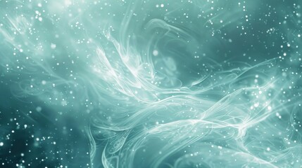 Swirling teal and blue wisps with snowflake textures and light glow in a winter-themed background backdrop