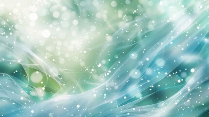 Winter-themed background with flowing blue and green ribbons sparkles and misty overlay backdrop