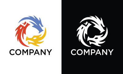 three head dragon logo design illustration