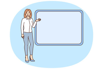 Smiling woman present near mockup board