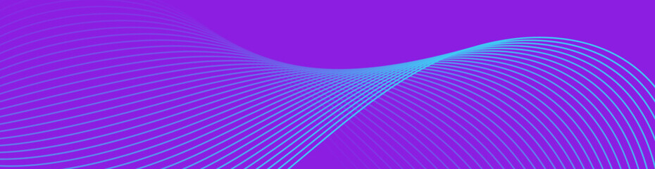 Abstract background with waves for banner. Web banner size. Vector background with lines. Element for design isolated on purple. Purple and blue gradient. Water, ocean, sea. Summer, winter