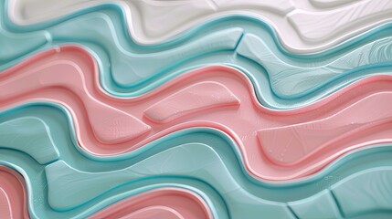 Fototapeta premium Abstract pastel-colored waves in pink, blue, and white, creating a soothing and modern artistic background.