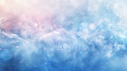 Ethereal background with pastel blues and whites shimmering light effects and blurry orbs evoking a wintery night backdrop