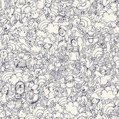 Whimsical Dancers Seamless Pattern, Cute Modern and Cassic Dance Style