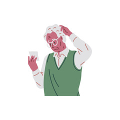 Elderly man puzzled by note vector illustration