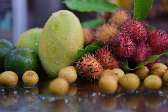 Close up of Fresh Ripe Rambutan Fruit isolated on white background. full depth of field.