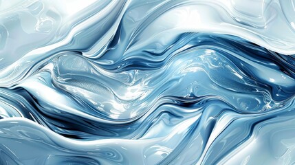 Swirling forms in icy blue silver and white dynamic scene with light reflections backdrop