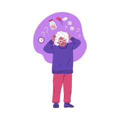 Senior woman with Alzheimer's overwhelmed vector illustration