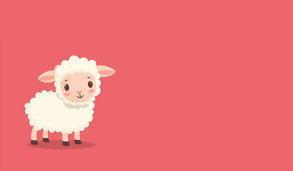 Naklejka premium mouton, style cartoon, avec une tête toute mignonne, illustration enfantine avec un lainage blanc sur fond rose avec espace négatif copyspace