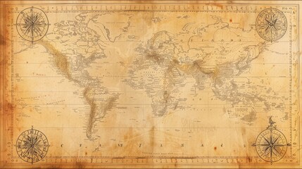 An old-world map with sepia tones and faded edges, evoking a sense of adventure and the allure of exploration.