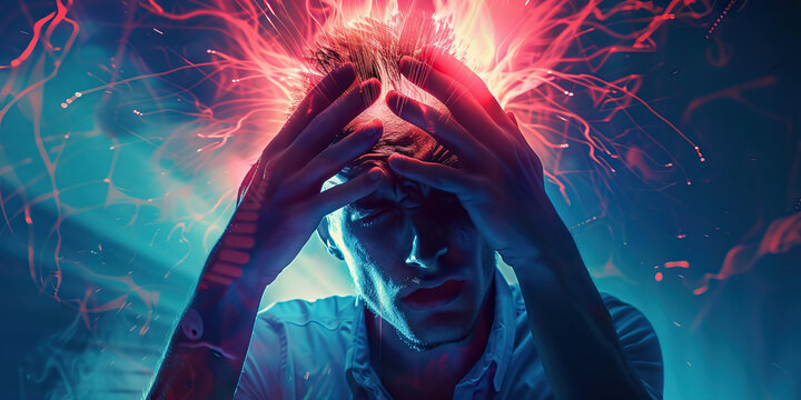 Blinding Headache: The Intense, Blinding Pain of a Severe Headache - Visualize a scene where a headache causes intense pain that feels like a blinding light, overwhelming the senses