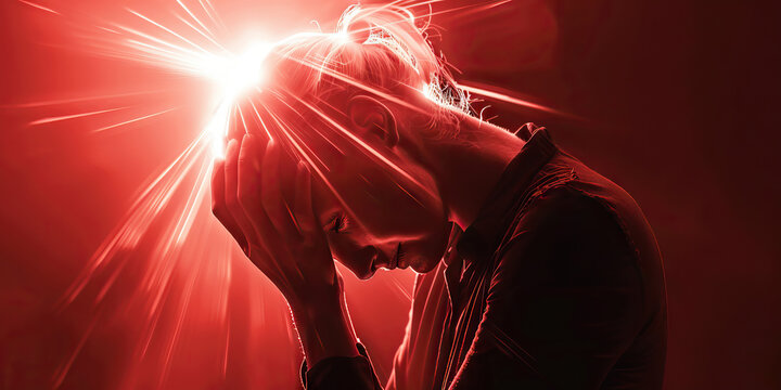 Blinding Headache: The Intense, Blinding Pain of a Severe Headache - Visualize a scene where a headache causes intense pain that feels like a blinding light, overwhelming the senses
