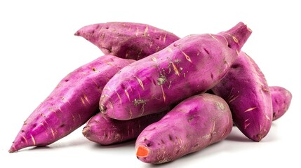 Sweet Potatoes in a Purple Hue Against a White backdrop
