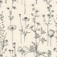 Elegant Botanical of Flowers and Foliage in a Timeless Monochrome Style