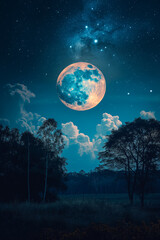 Moonlit landscape underscoring a star-studded sky, evoking surreal dreams 